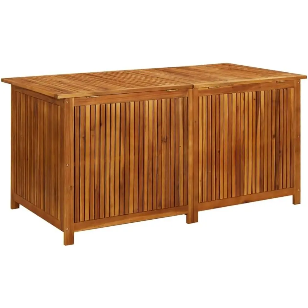 Wooden Outdoor Storage Box with Gas-Lift Lid – Patio Deck Chest with Zippered Waterproof Bag for Garden Bench, Pool, Porch, Tru