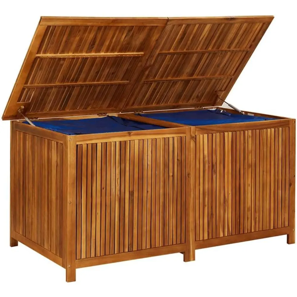 Wooden Outdoor Storage Box with Gas-Lift Lid – Patio Deck Chest with Zippered Waterproof Bag for Garden Bench, Pool, Porch, Tru