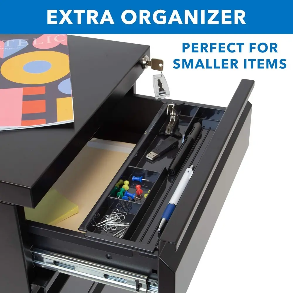 Mount-It! 3 Drawer File Cabinet with Lock and Wheels, Under Desk Storage Filing Pedestal for Home Office, No Assembly Small Roll
