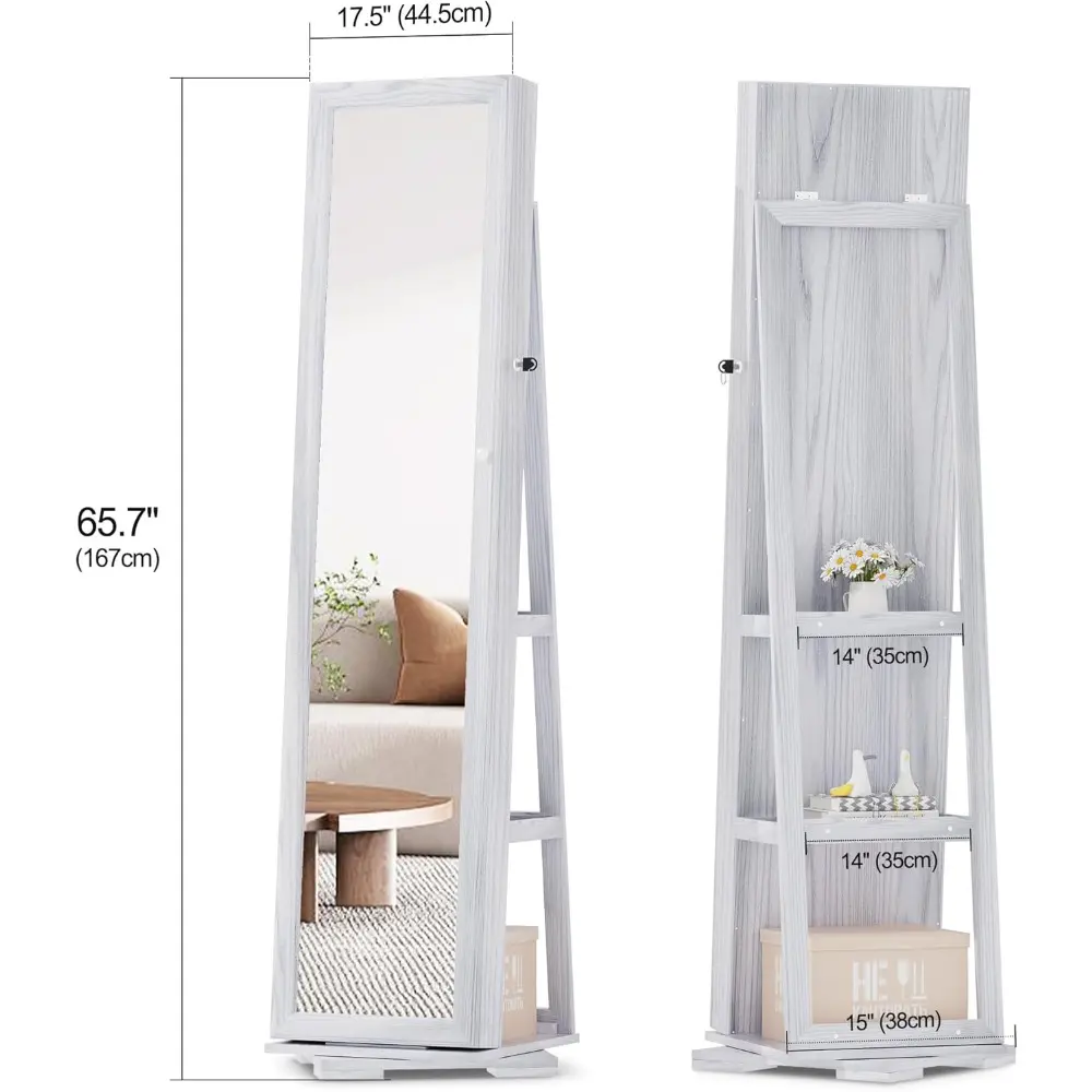 360° Rotating 66'' Jewelry Armoire with Lockable,Full Length Mirror Large Capacity Jewelry Organizer Armoire,Floor Standing Mir