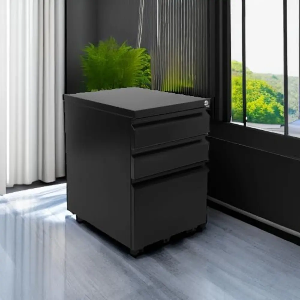 Mount-It! 3 Drawer File Cabinet with Lock and Wheels, Under Desk Storage Filing Pedestal for Home Office, No Assembly Small Roll