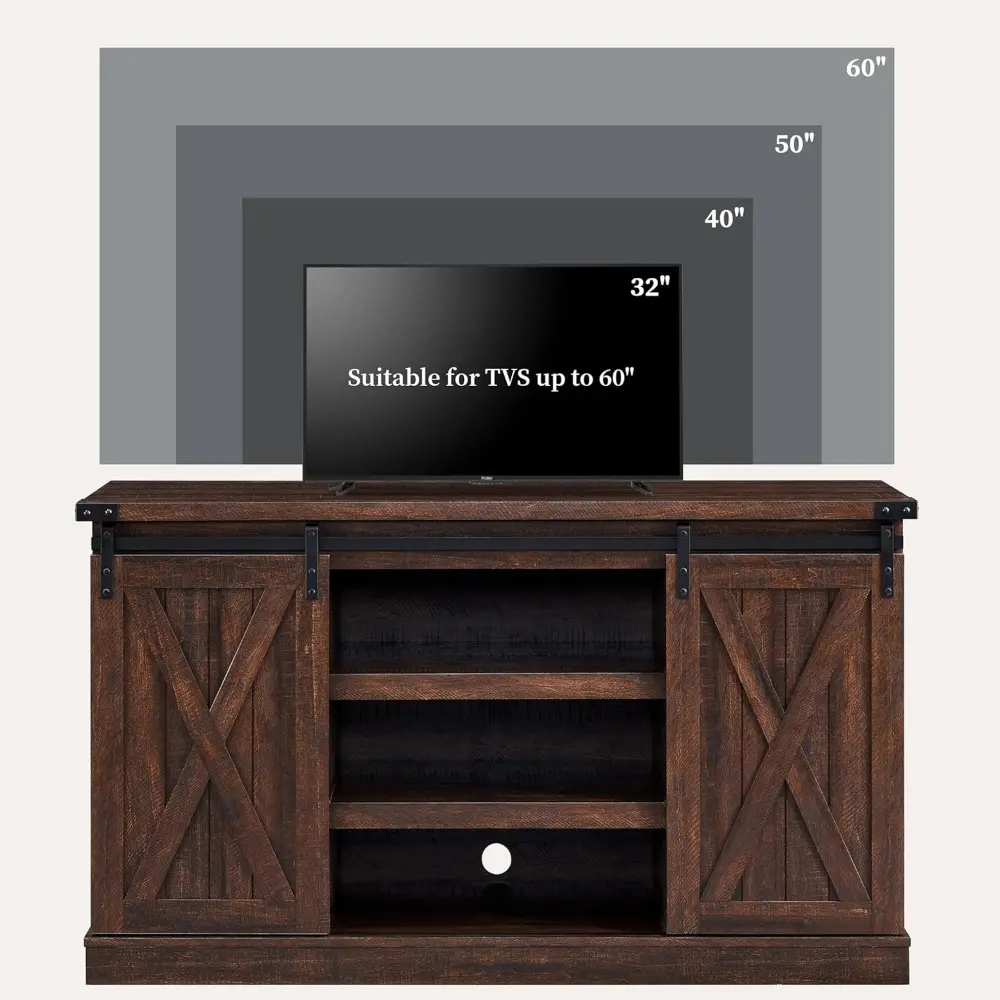 Farmhouse TV Stand for 60 Inch TV, Wood TV Stand with Sliding Barn Door, Entertainment Center with Storage Cabinet, Rustic Medi