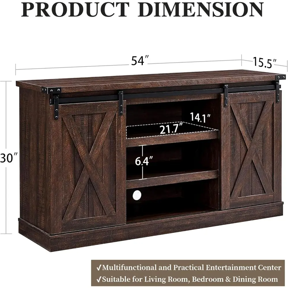Farmhouse TV Stand for 60 Inch TV, Wood TV Stand with Sliding Barn Door, Entertainment Center with Storage Cabinet, Rustic Medi