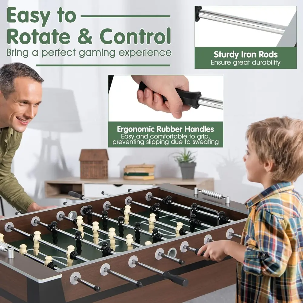 Foosball Table Adult Size - 54" Foosball Table Full Size with 2 Balls, Wood Football Table, Arcade Soccer Table Game for Kids A
