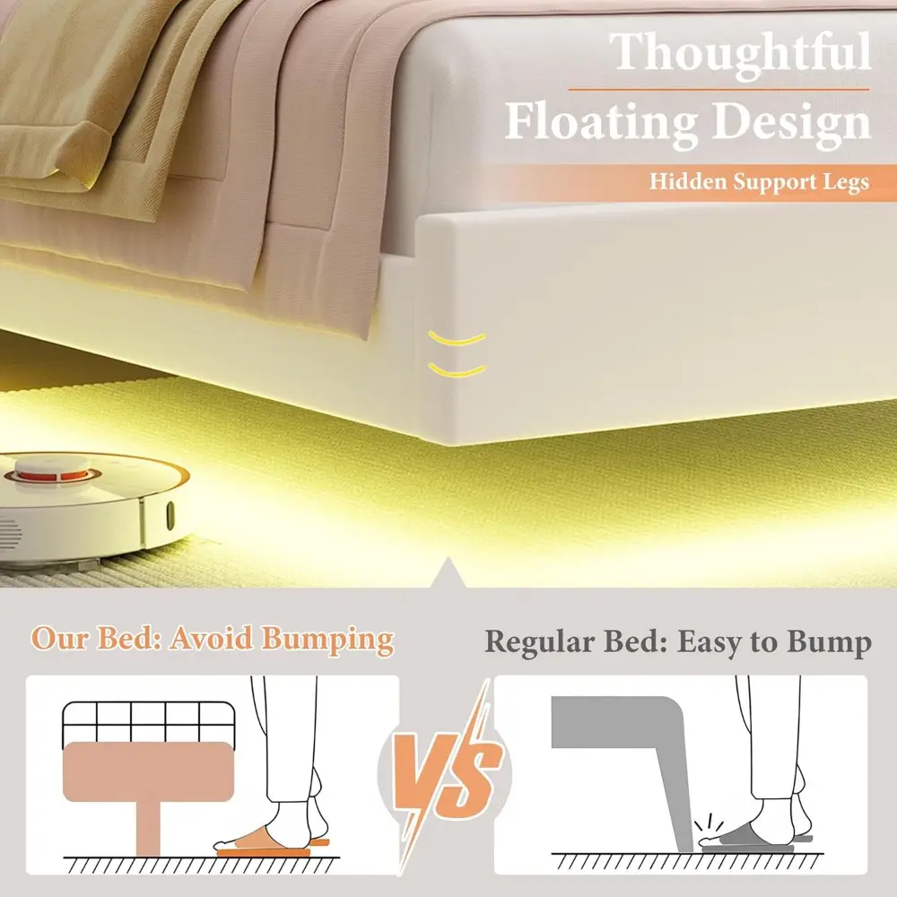 HIFIT 2 Set Upholstered Twin Size LED Bed Frame with Charging Station, Adjustable Crystal-Tufted Puffs Headboard, Velvet Girls F