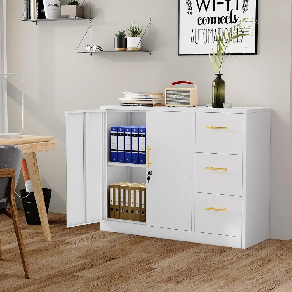 Lateral File Cabinet with 3 Drawers, Metal Filing Storage Cabinet with Lockable, Multi-Functional Accent Cabinet for Office Home