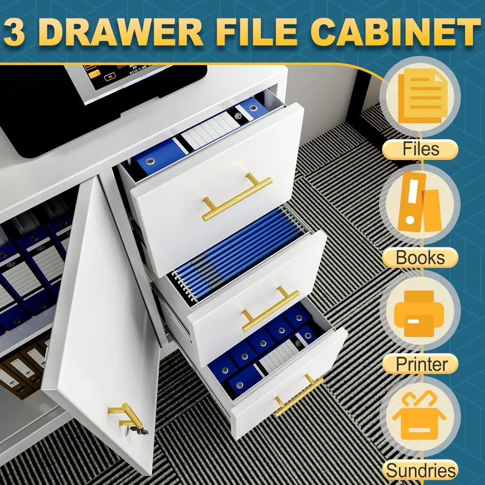 Lateral File Cabinet with 3 Drawers, Metal Filing Storage Cabinet with Lockable, Multi-Functional Accent Cabinet for Office Home
