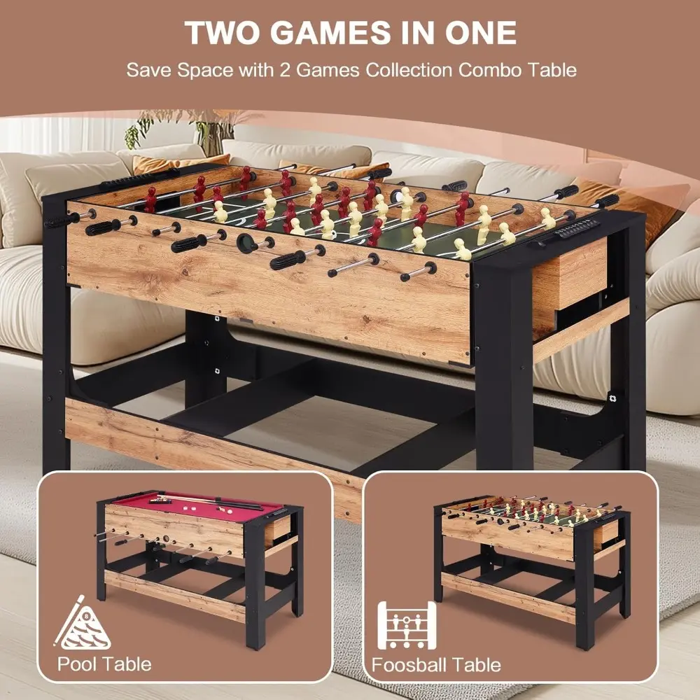54" 2-in-1 Swivel Multi Game Table, Large Size Combo Game Table Set, Indoor and Outdoor Arcade Sports Table with Pool, Foosball