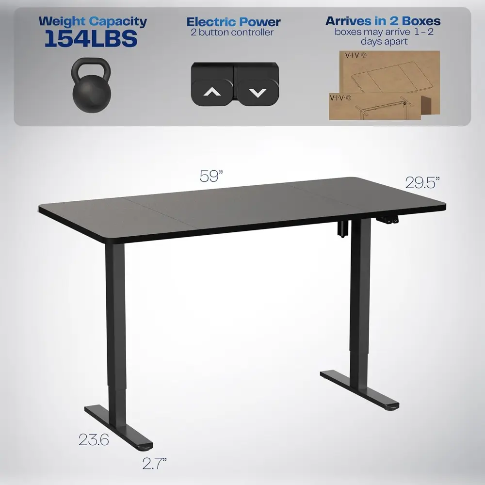 Electric 60 x 30 inch Stand Up Desk, Height Adjustable, Black Top Black Frame, DESK-KIT-0B6B