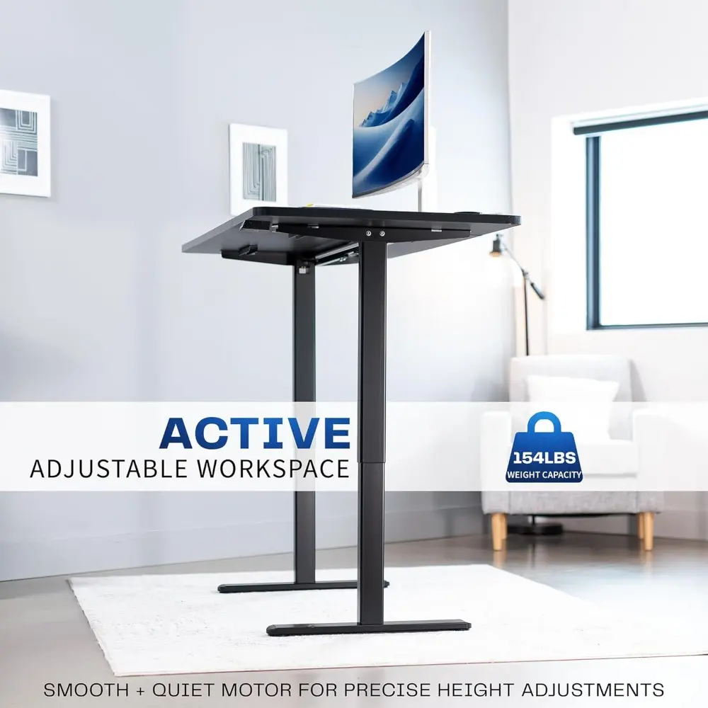 Electric 60 x 30 inch Stand Up Desk, Height Adjustable, Black Top Black Frame, DESK-KIT-0B6B