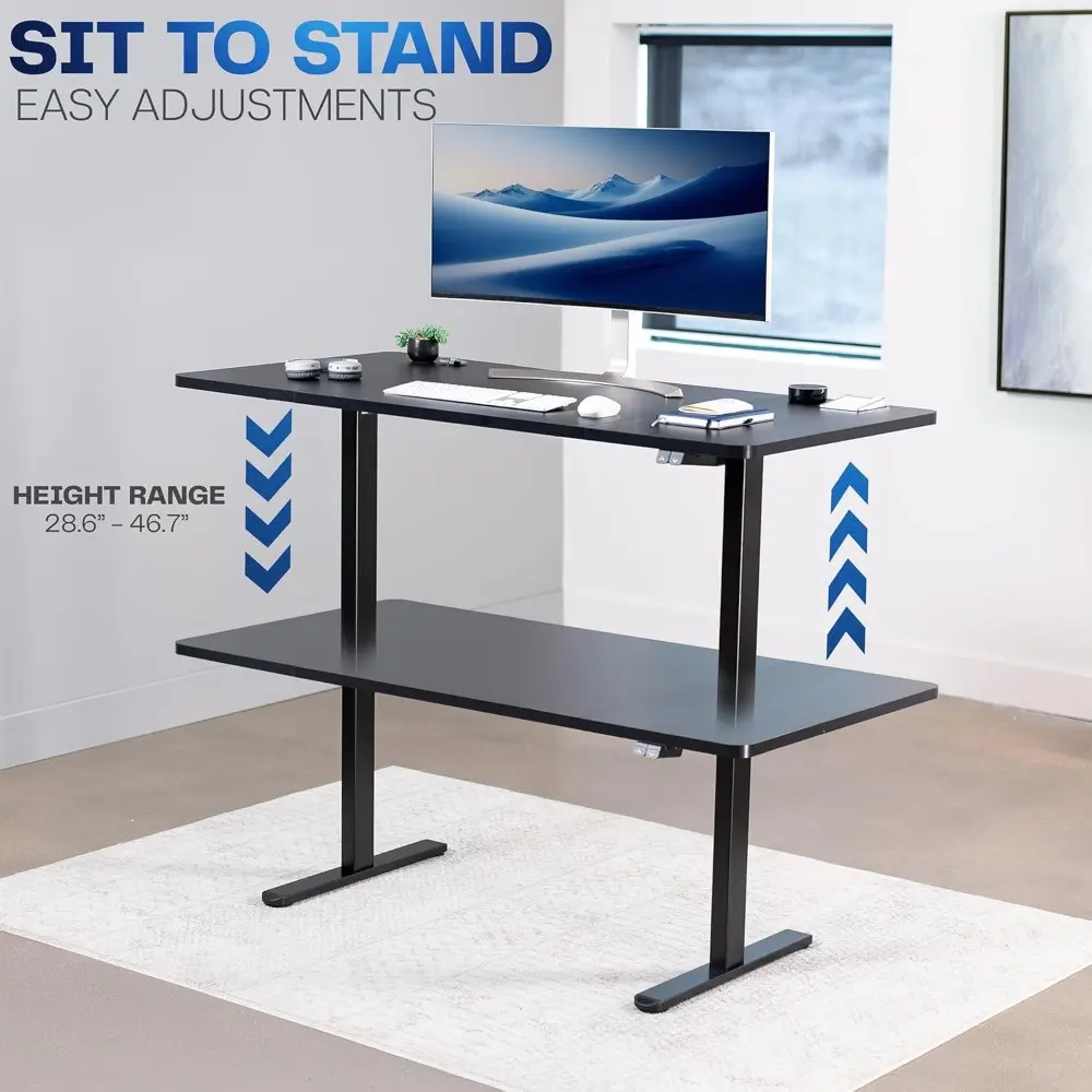Electric 60 x 30 inch Stand Up Desk, Height Adjustable, Black Top Black Frame, DESK-KIT-0B6B