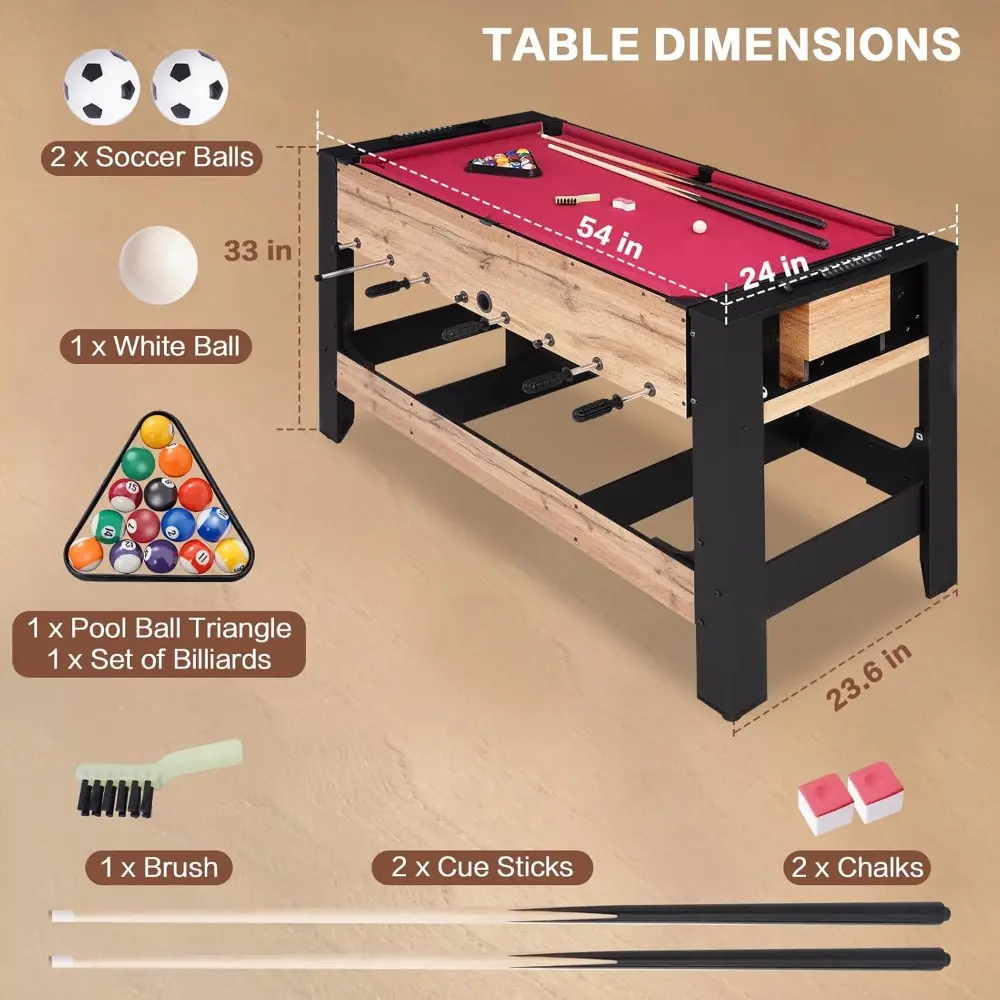 54" 2-in-1 Swivel Multi Game Table, Large Size Combo Game Table Set, Indoor and Outdoor Arcade Sports Table with Pool, Foosball