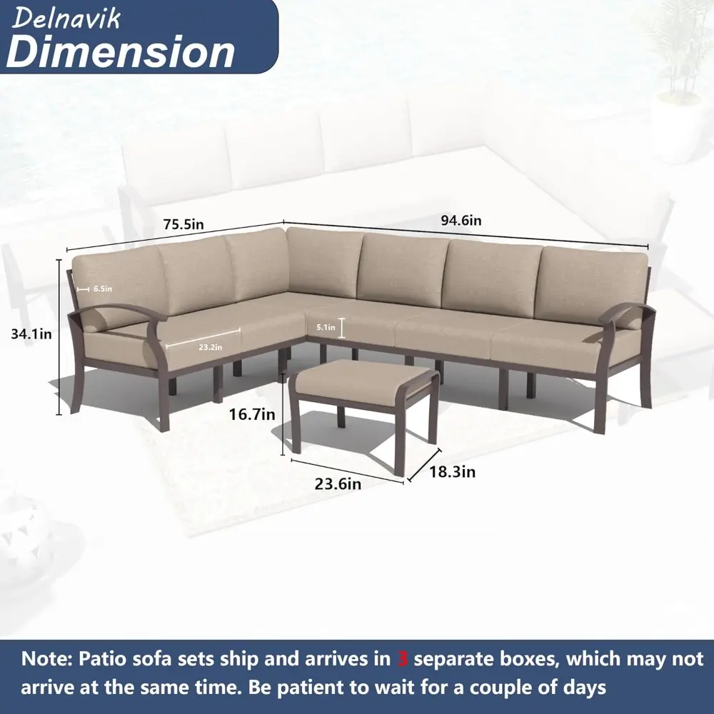 Patio Furniture Set 8-Piece Aluminum Sectional Sofa with Armrest, Modern Outdoor Conversation Set, Metal Corner Sofa with Ottom