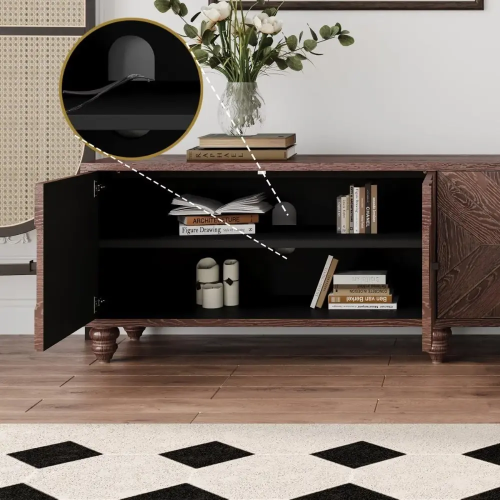 70"-90" Extendable TV Cabinet, Modern Entertainment Center with Storage and Adjustable Shelves, Mid Century Lacquered and Real W