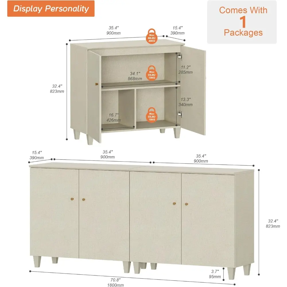 TV Stand Cabinets for TVs up to 75 Inches, 2-in-1 Wood Entertainment Center with Doors and 6 Compartments, 70.8" Modern Media C
