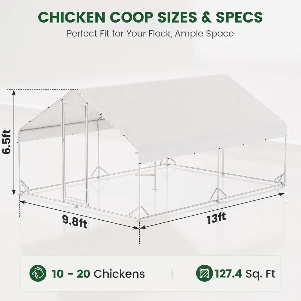 Large Walk-in Metal Chicken Coop with Chicken Run & Hardware Cloth, Solar Light, Waterproof & UV-Resistant Cover, Outdoor Poultr
