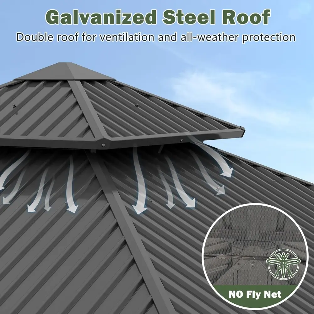 "8.5ft x 8.5ft Cedar Wood Hardtop Gazebo with Double Roof Metal Structure - Durable Outdoor Pavilion"
