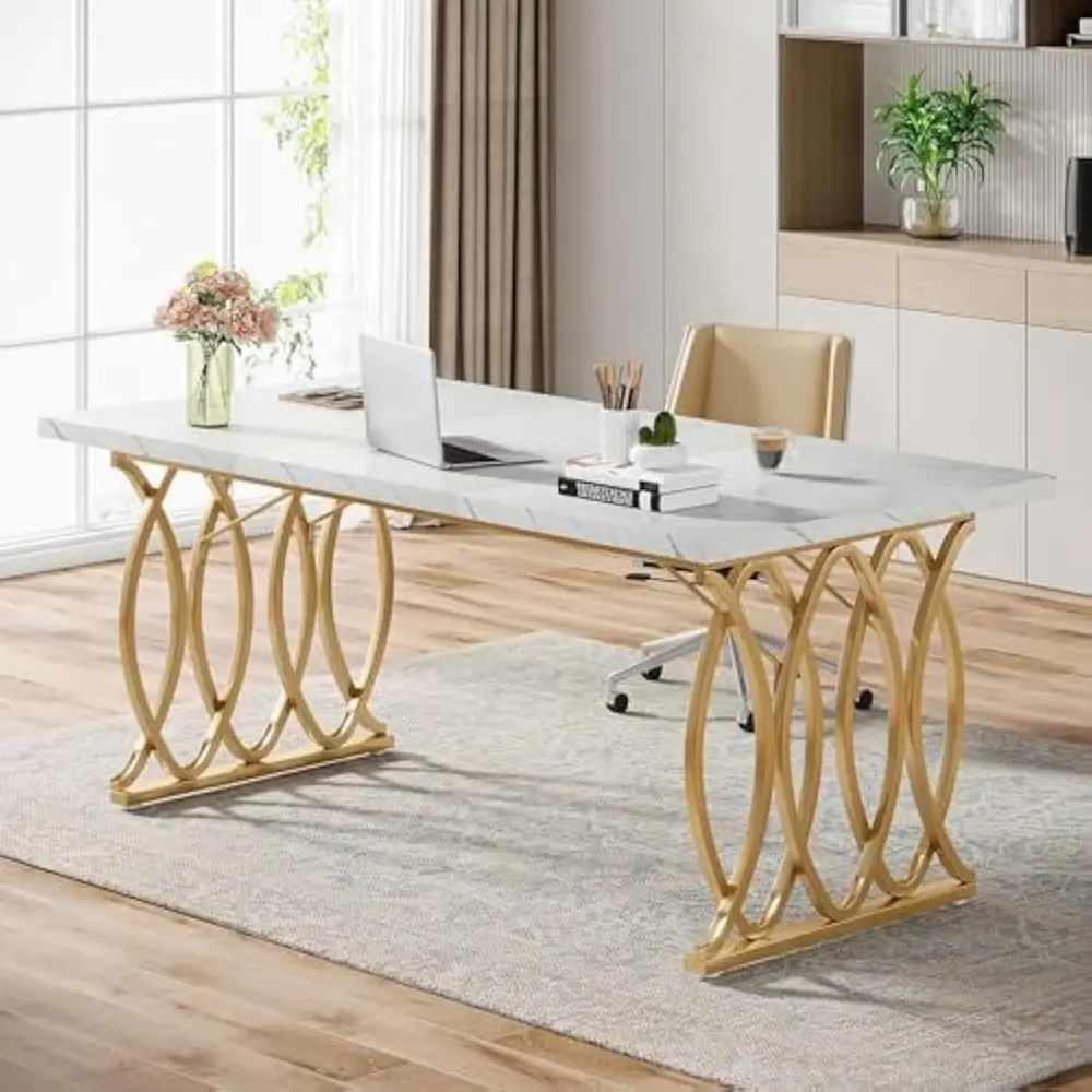 Executive Desk, 63" W Large Computer Desk, Modern Office Desk Conference Table Meeting Room Table, Business Furniture for Home