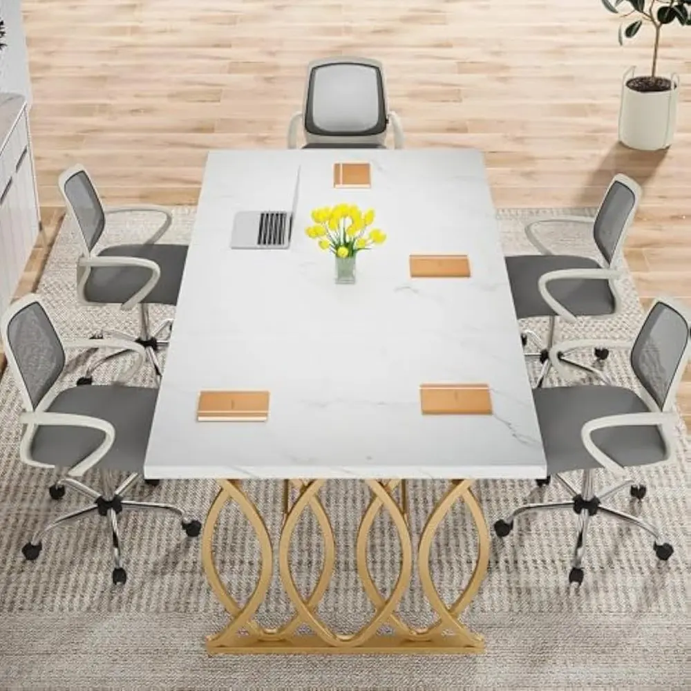 Executive Desk, 63" W Large Computer Desk, Modern Office Desk Conference Table Meeting Room Table, Business Furniture for Home