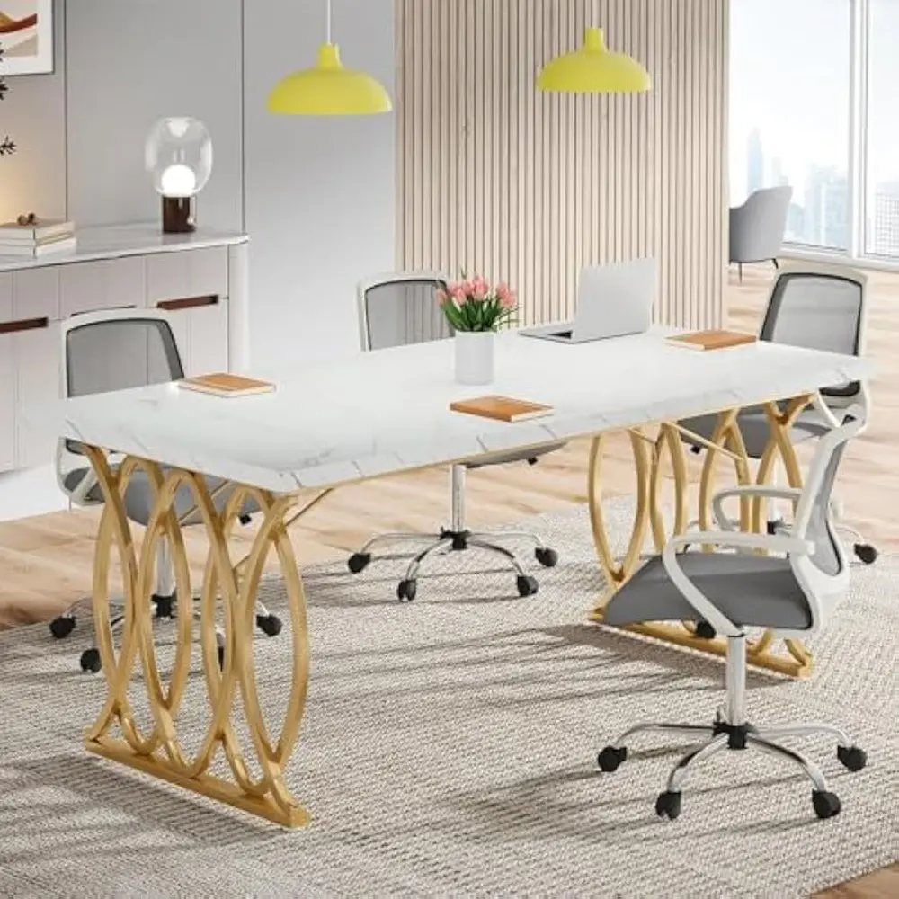 Executive Desk, 63" W Large Computer Desk, Modern Office Desk Conference Table Meeting Room Table, Business Furniture for Home