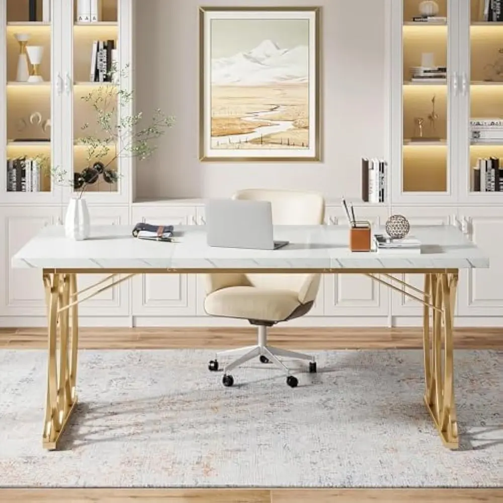 Executive Desk, 63" W Large Computer Desk, Modern Office Desk Conference Table Meeting Room Table, Business Furniture for Home