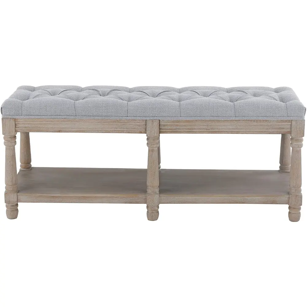 Kmax Storage Entryway Bench Tufted Shoe Rack Bench Wood Window Bench for Hallway Entrance Bedroom Corner, Gray