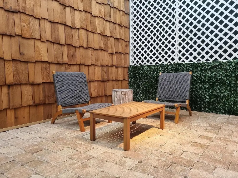 Modern Outdoor Lounge Chair - Comfortable Reclining Design with Woven Web Seat, Durable Wood Construction - Ideal for Porch,