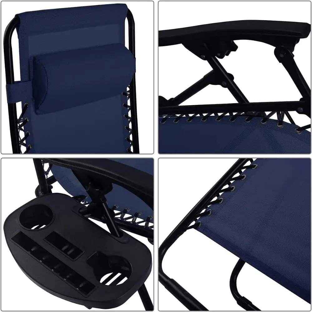 Rainfally Set of 2 Zero Gravity Chair, Outdoor Folding Lounge Chair w/Cup Holder & Headrest, Adjustable Reclining Patio