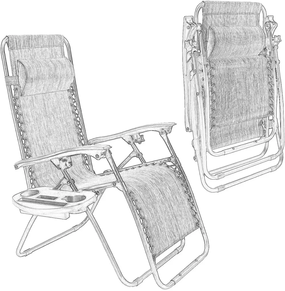 Rainfally Set of 2 Zero Gravity Chair, Outdoor Folding Lounge Chair w/Cup Holder & Headrest, Adjustable Reclining Patio