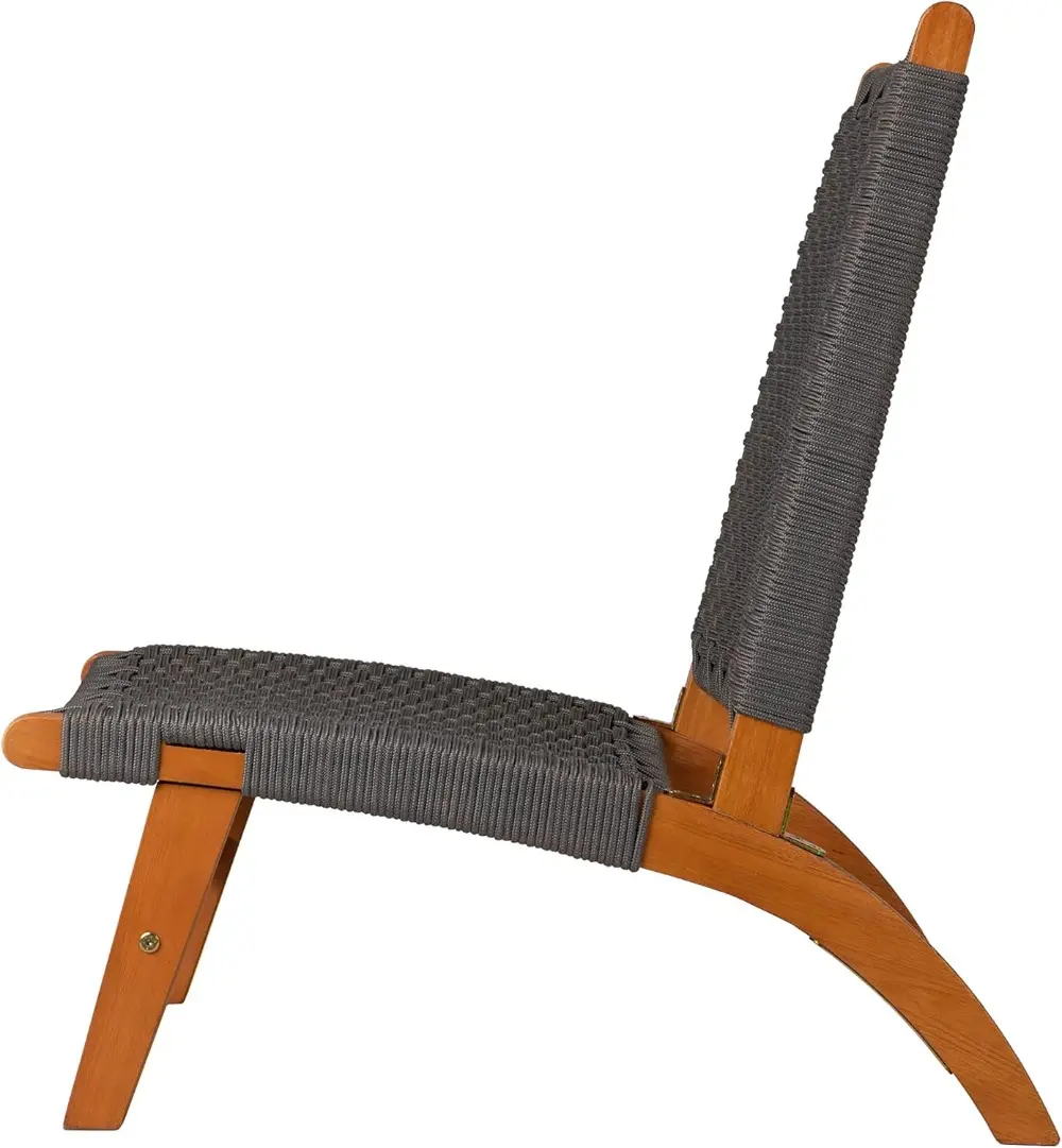 Modern Outdoor Lounge Chair - Comfortable Reclining Design with Woven Web Seat, Durable Wood Construction - Ideal for Porch,