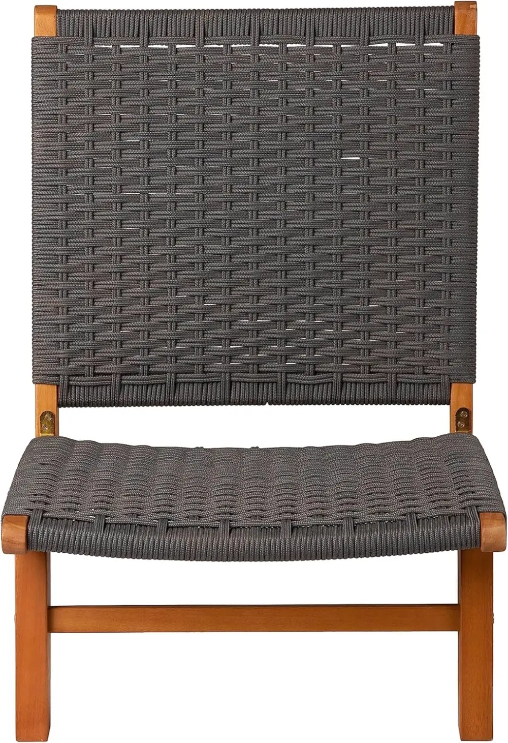 Modern Outdoor Lounge Chair - Comfortable Reclining Design with Woven Web Seat, Durable Wood Construction - Ideal for Porch,