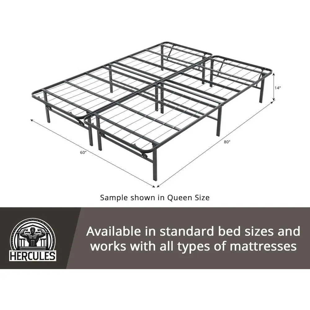 Hercules Folding Metal Bed Frame, 14 Inch Platform Mattress Foundation, King