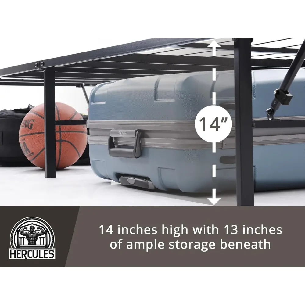 Hercules Folding Metal Bed Frame, 14 Inch Platform Mattress Foundation, King