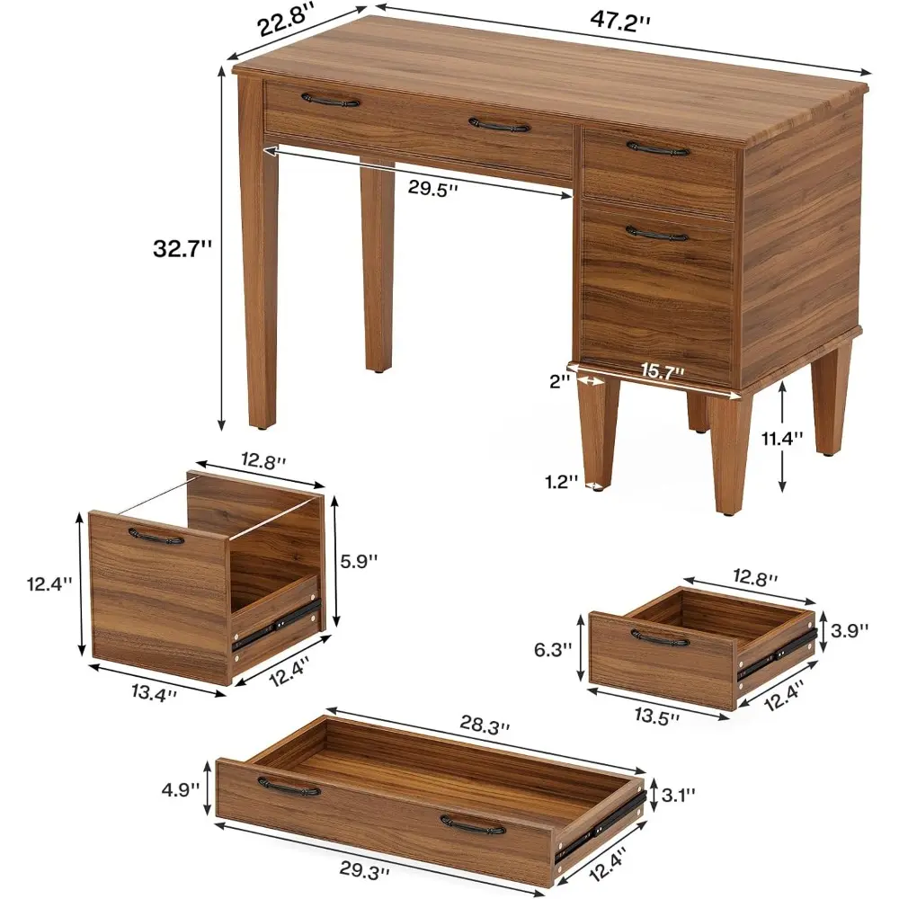 47" Wood Computer Desk with 3 Drawers, Farmhouse Small Office Desk with File Drawers, Writing Table with Storage for Home Offic