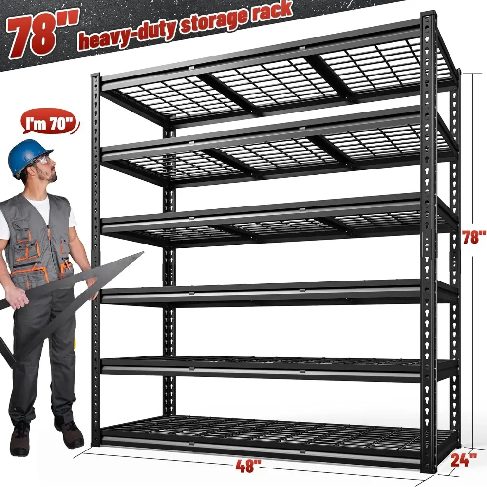 3600LBS Garage Shelving 48" W Storage Shelves 6 Tier Garage Shelving Heavy Duty, Adjustable Metal Shelves for Warehouse, Baseme
