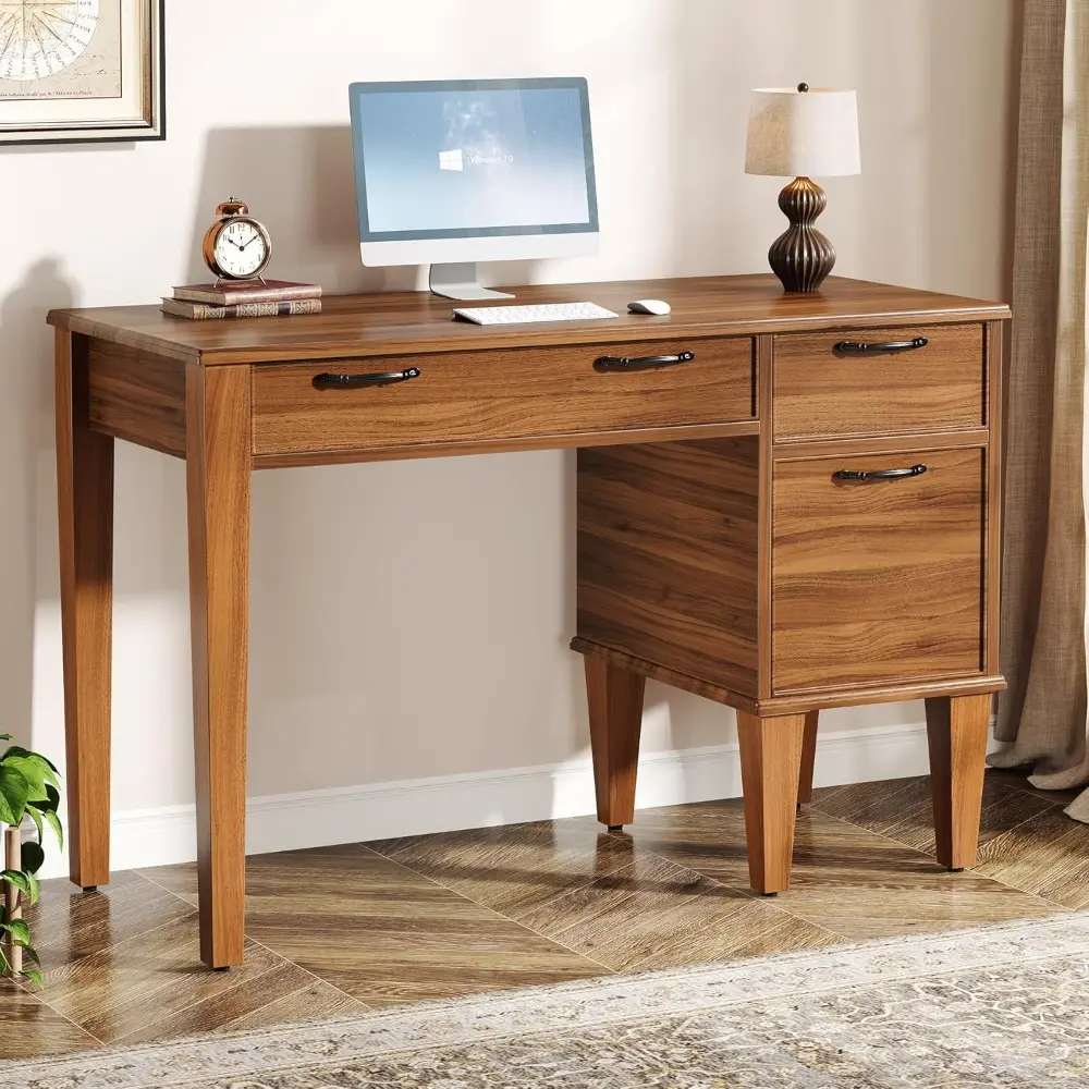 47" Wood Computer Desk with 3 Drawers, Farmhouse Small Office Desk with File Drawers, Writing Table with Storage for Home Offic