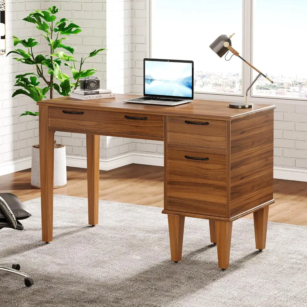 47" Wood Computer Desk with 3 Drawers, Farmhouse Small Office Desk with File Drawers, Writing Table with Storage for Home Offic
