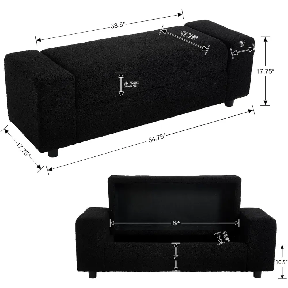 Teddy Storage Ottoman Bench for Bedroom, Comfy Boucle End of Bed Bench with Large Hidden Storgae Space, 55 inches Window Bench f