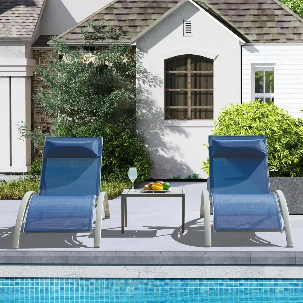 Outdoor Chaise Lounge Set of 2, Aluminum Patio Outdoor Lounge Chair for Beach Pool Sunbathing, Lawn Lounger Recliner Chair with