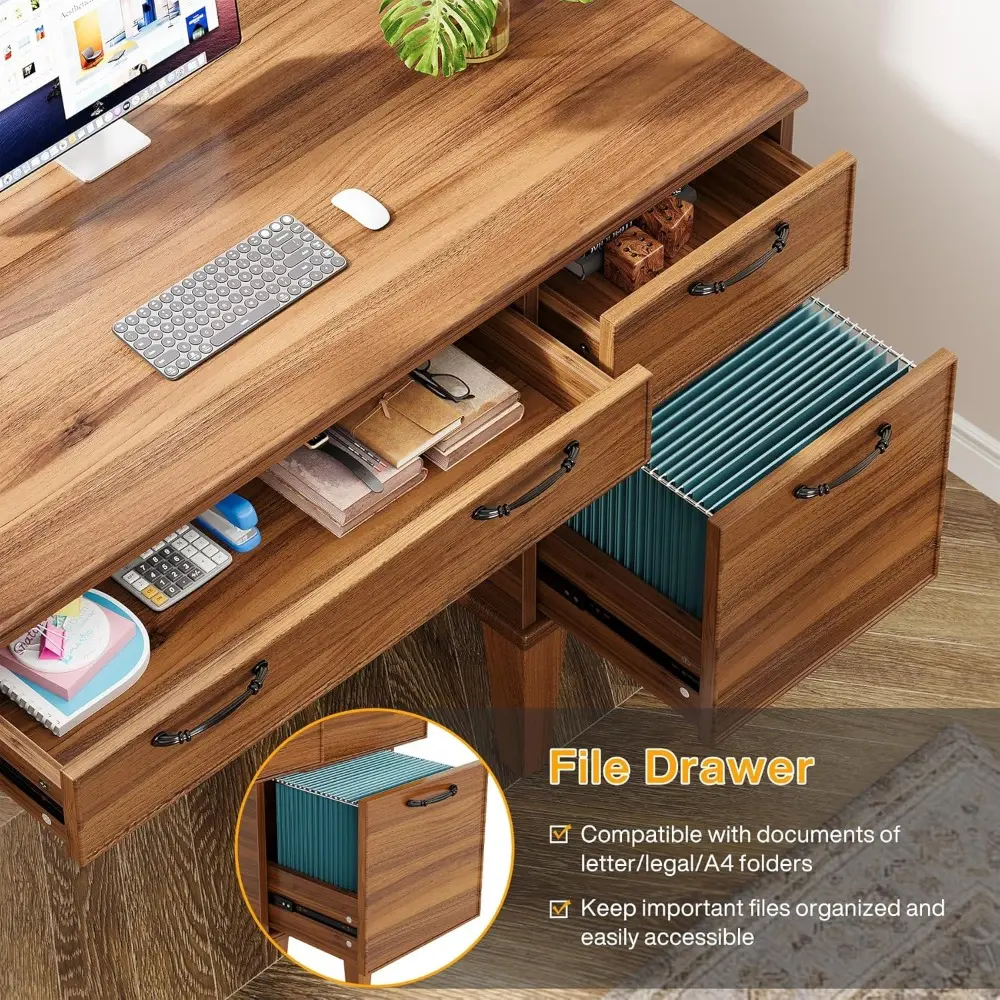 47" Wood Computer Desk with 3 Drawers, Farmhouse Small Office Desk with File Drawers, Writing Table with Storage for Home Offic