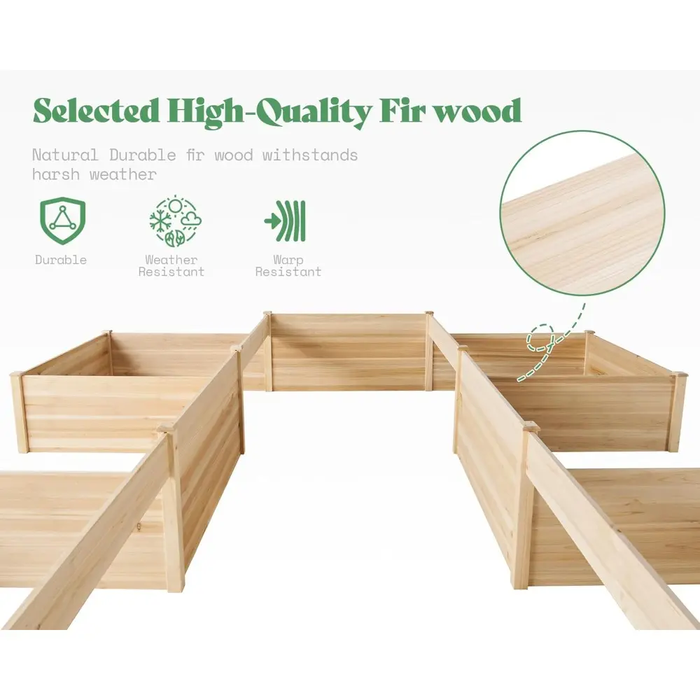 AMERLIFE 12x12x2 FT Wooden Raised Garden Bed, H-Shaped Planter Box with Double-Layer Design, 180 Cu. Ft Capacity for Outdoor Pat