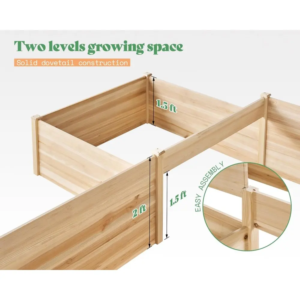AMERLIFE 12x12x2 FT Wooden Raised Garden Bed, H-Shaped Planter Box with Double-Layer Design, 180 Cu. Ft Capacity for Outdoor Pat