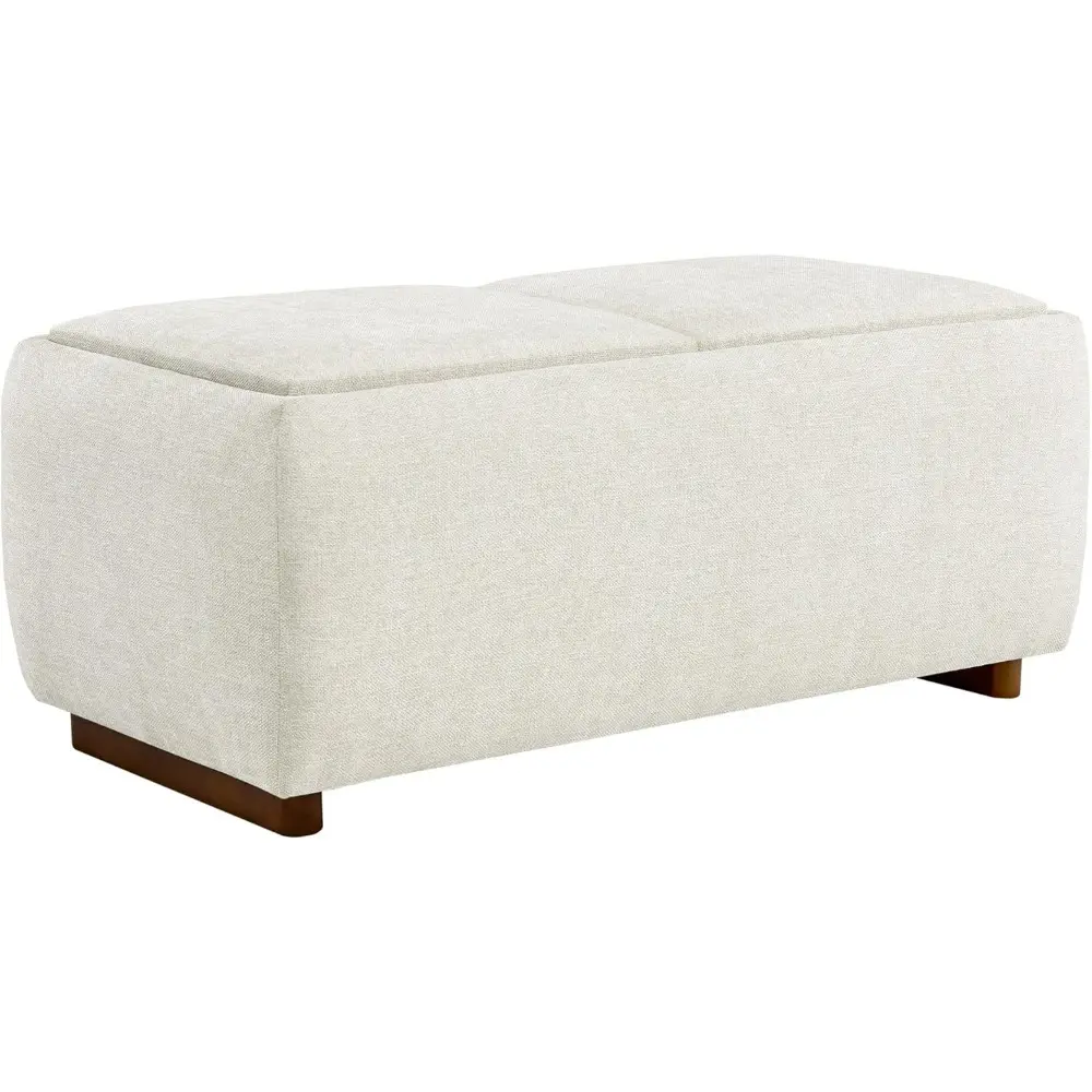 Storage Ottoman with Tray Lids, FSC Certified Small Rectangular Bench for Living Room, Bedroom, Fabric in Linen