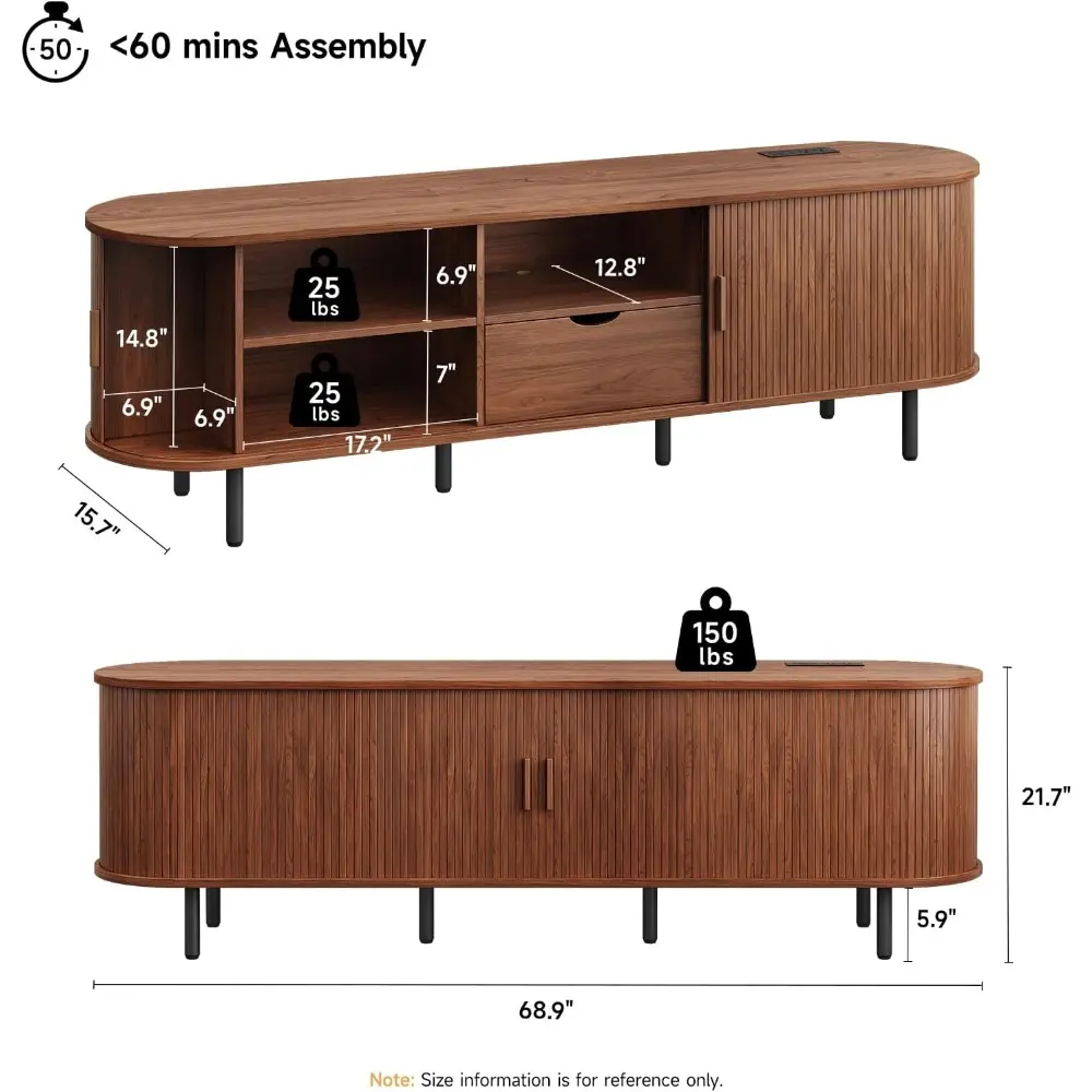 69" TV Stand with Power Outlet for TVs up to 80", Entertainment Center with Storage and Drawer, TV Console with Adjustable Shelv