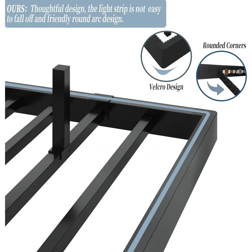 Floating Bed Frame Queen with LED Lights &USB Charging Station – Modern Platform Bed with 2 Tier Storage Headboard, Metal Slat S