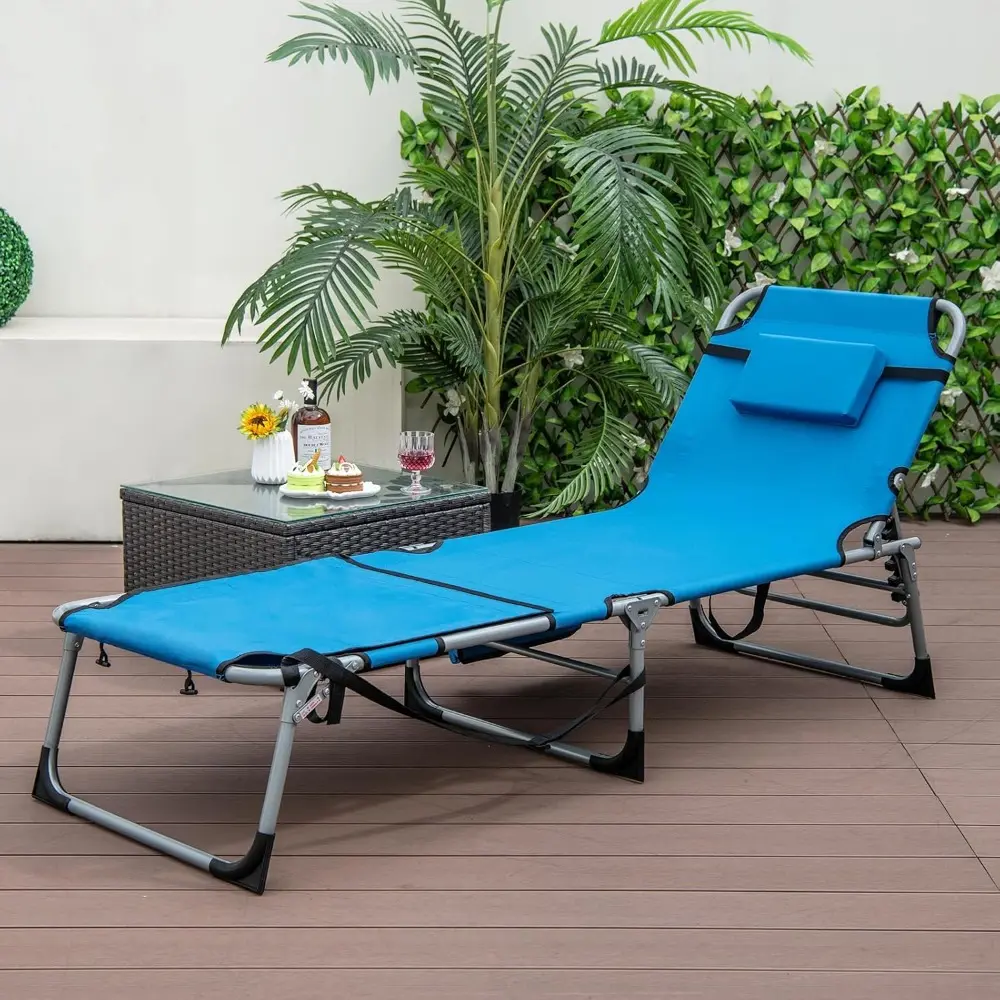 Tanning Chair, 330LBS Beach Lounge Chair with Face Arm Hole & Hand Shoulder Strap, Folding Layout Sunbathing Chair, (2, Blue)