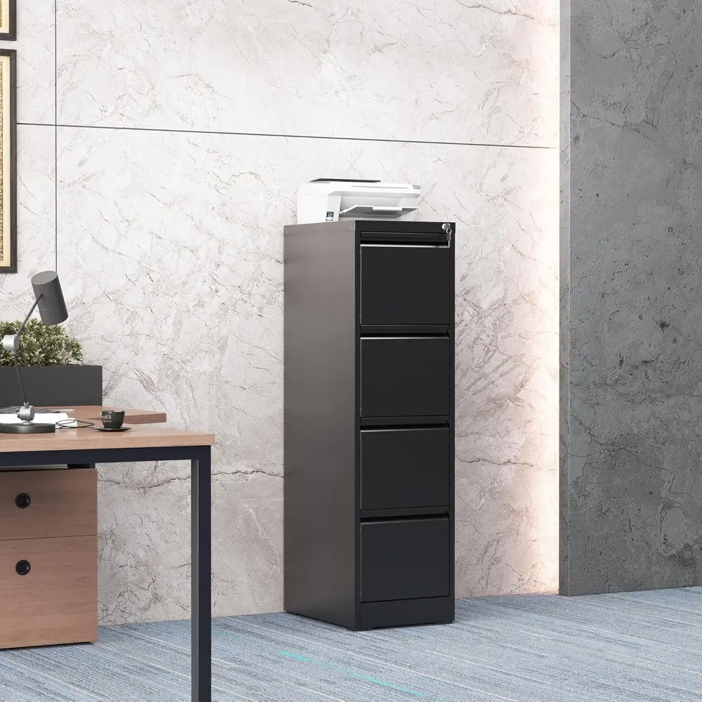 4 Drawer File Cabinet with Lock, Steel Vertical Filing Storage Cabinet for Home Office, Heavy-Duty File Cabinets for Letters/Leg