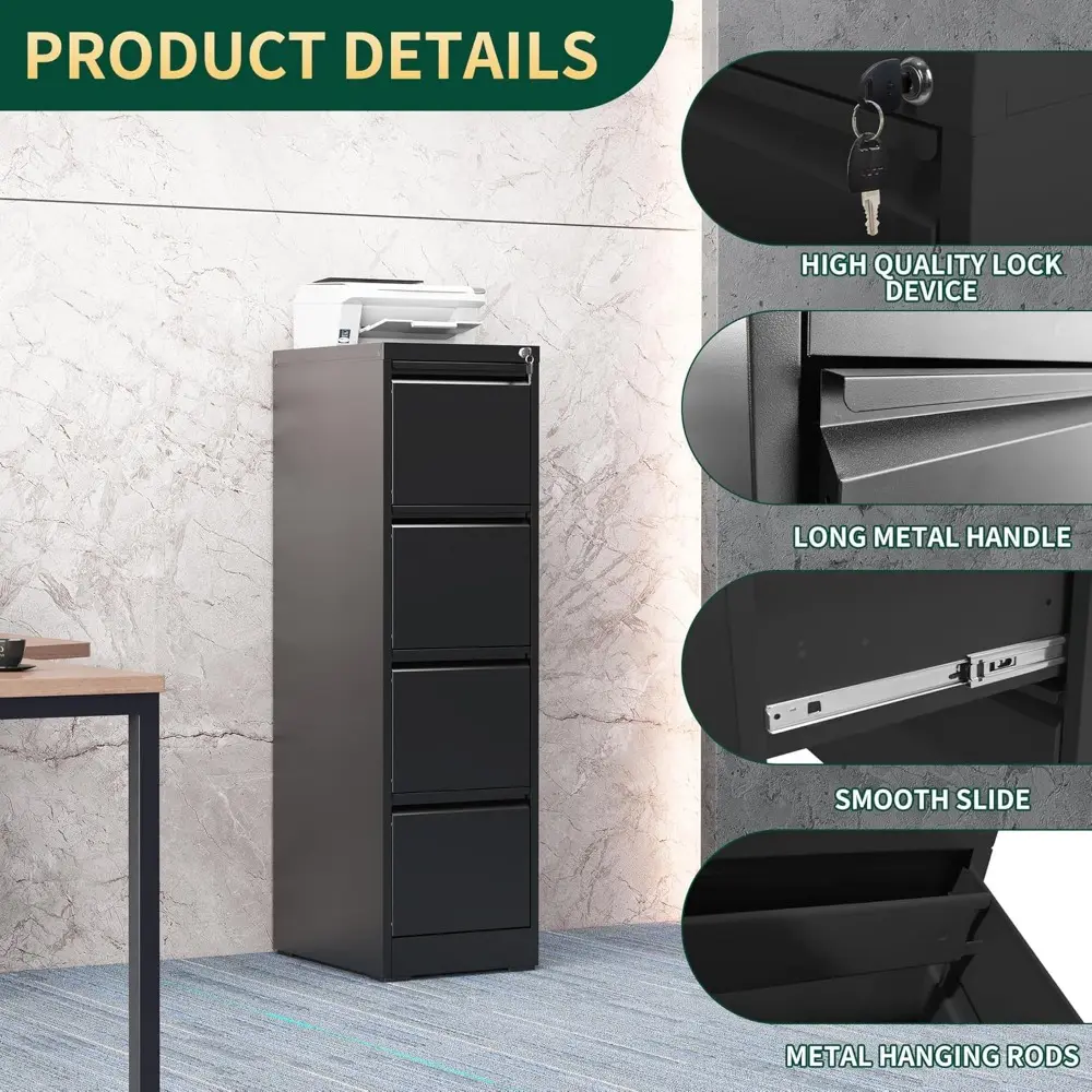 4 Drawer File Cabinet with Lock, Steel Vertical Filing Storage Cabinet for Home Office, Heavy-Duty File Cabinets for Letters/Leg