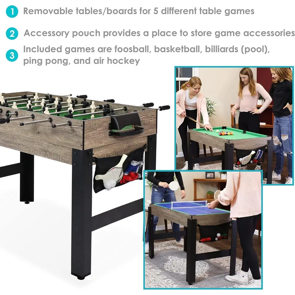 5-in-1 Multi-Game Table for Kids - Combo Game Table with Billiards, Push Hockey, Foosball, Ping Pong, and Basketball - 45-Inch
