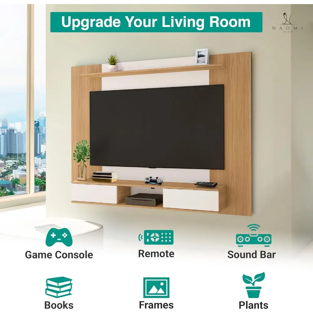 Zola Multi Storage Wall Media Center for up to 70 inch TVs, Entertainment Center with Storage, Floating TV Stand with 2 Sliding